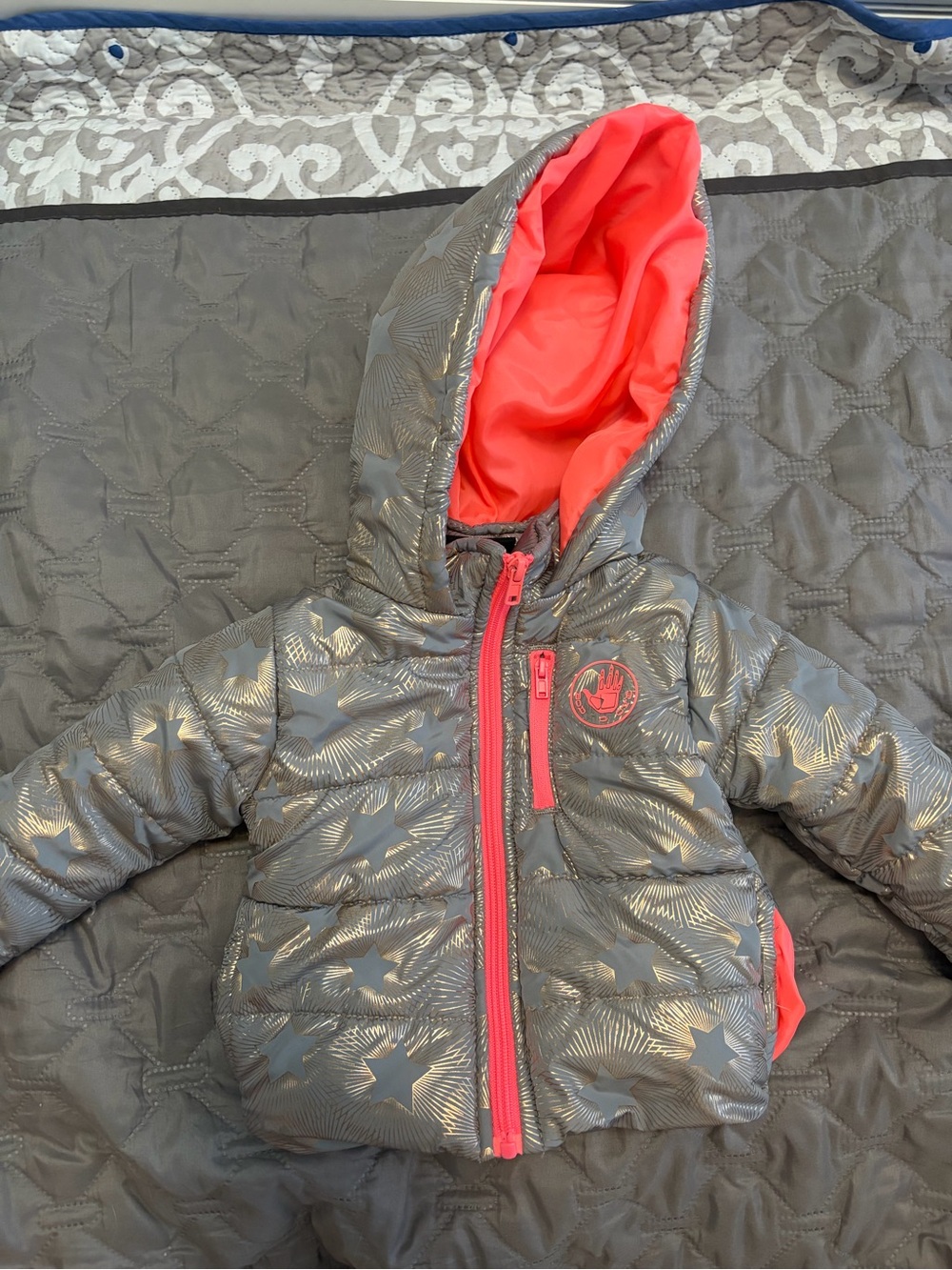 Body Glove Kids Gray Puffer Jacket with Coral Lining